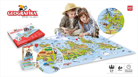 UnikPlay Geografika World Map Game - Game Night, Engaging Board Games for  Kids 6-8, Kids Games Ages 4-8 – Non-Tearable, Waterproof Illustrated Map